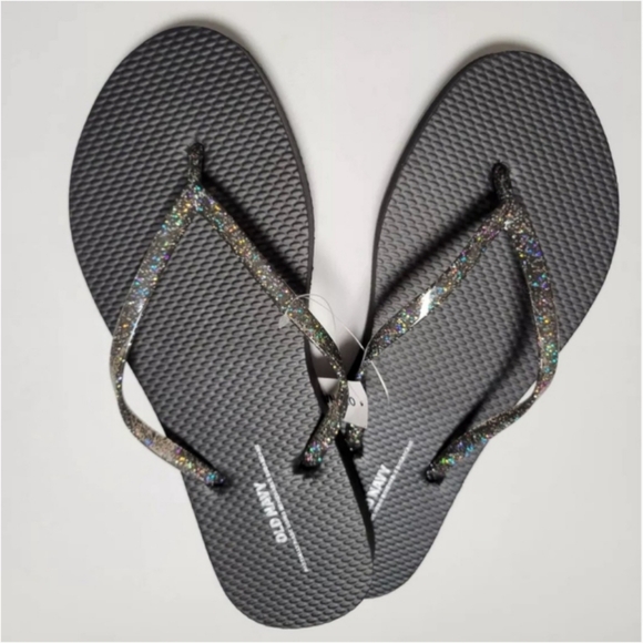 SPARKLE Old Navy Flip Flops Shoes Pool Slippers Black Glitter Charcol NEW 8M - Picture 5 of 6
